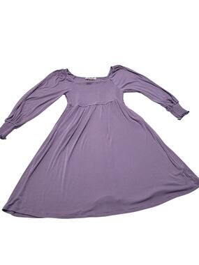 Three Bird Nest fit and flare smocked babydoll dress puff sleeve purple